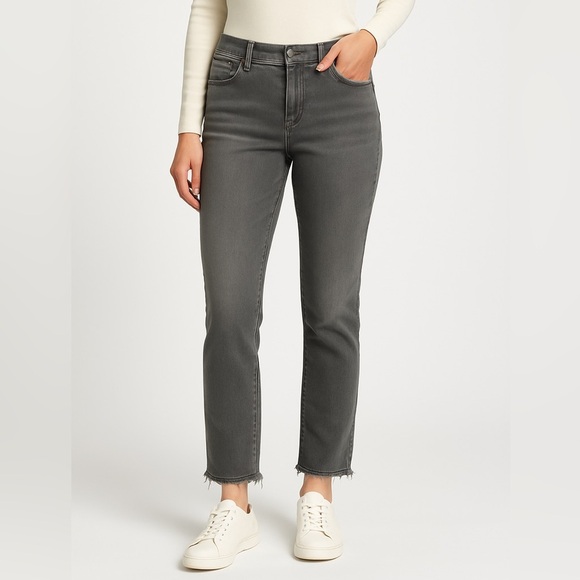 Democracy Denim - Democracy slimming jeans stretchy mid rise raw hem straight leg gray size 8